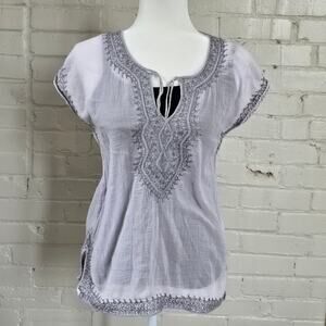 Calypso St. Barth Lavender Tunic Top┃Silver Metallic Embroidery┃100% Cotton┃Boho